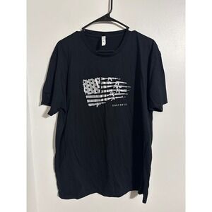 Enrforce Mens XL Black T-Shirt Silver Rifle American Flag Graphic Tee Tactical